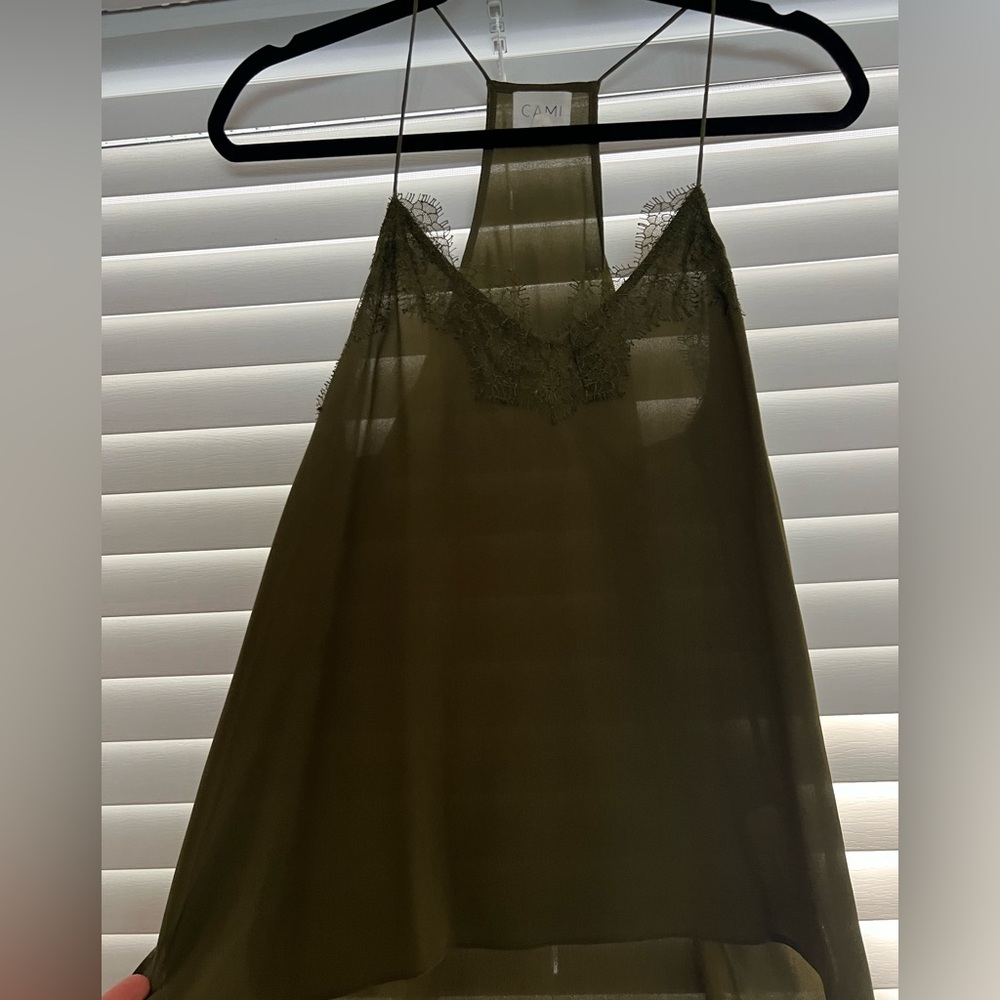 Cami NYC Deep Green Lace Trim Top